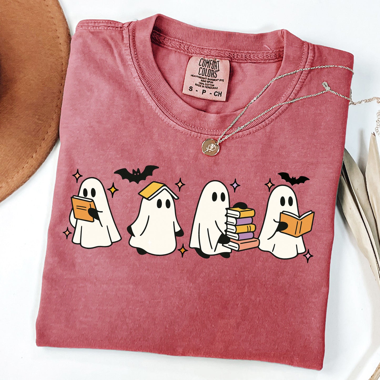 Comfort Colors® Ghost Reading Books Shirt, Bookish Halloween Shirt, Teacher Librarian Halloween Gift, Halloween Book Lover, Halloween School