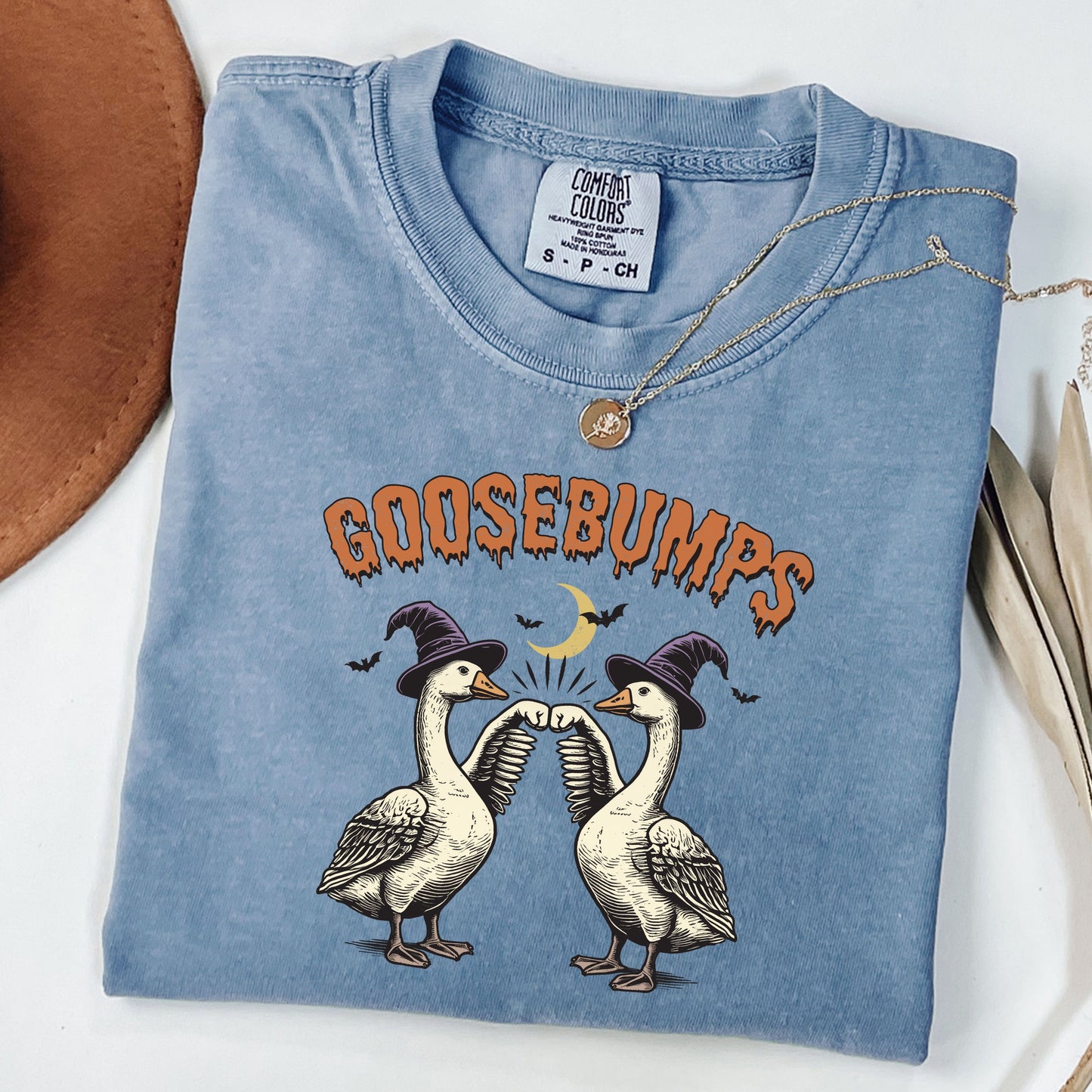 Comfort Colors® Funny Goosebumps Halloween Shirt, Spooky Goose Fist Bump Tee, Witch Hat Goose T-Shirt, Cute Halloween Tee, Goose Lover Gift