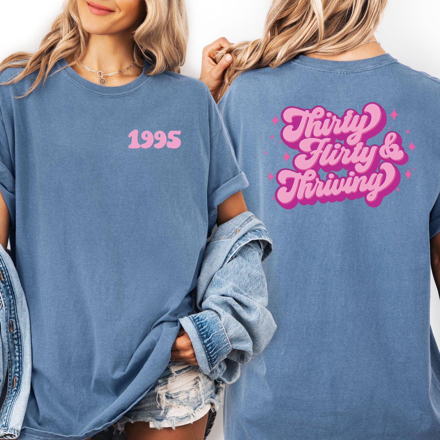 Comfort Colors Thirty Flirty and Thriving Birthday Shirt, Retro 30th Birthday Shirt, 30th Gift for Her, Turning 30 Long Sleeve Shirt Sweater