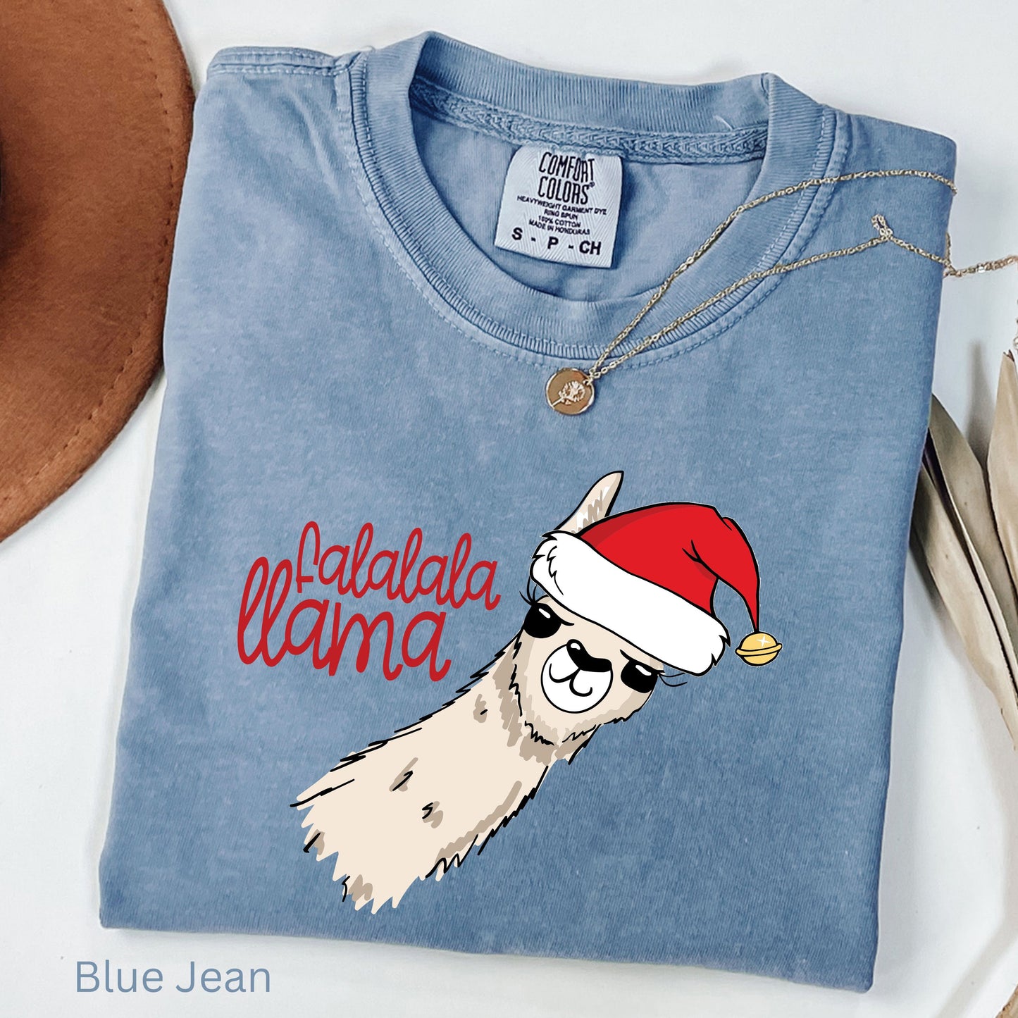 Falalala Llama Christmas Shirt, Funny Hand Drawn Llama Santa Hat Sweatshirt, Cute Holiday Comfort Colors Tee, Festive Christmas Llama Shirt
