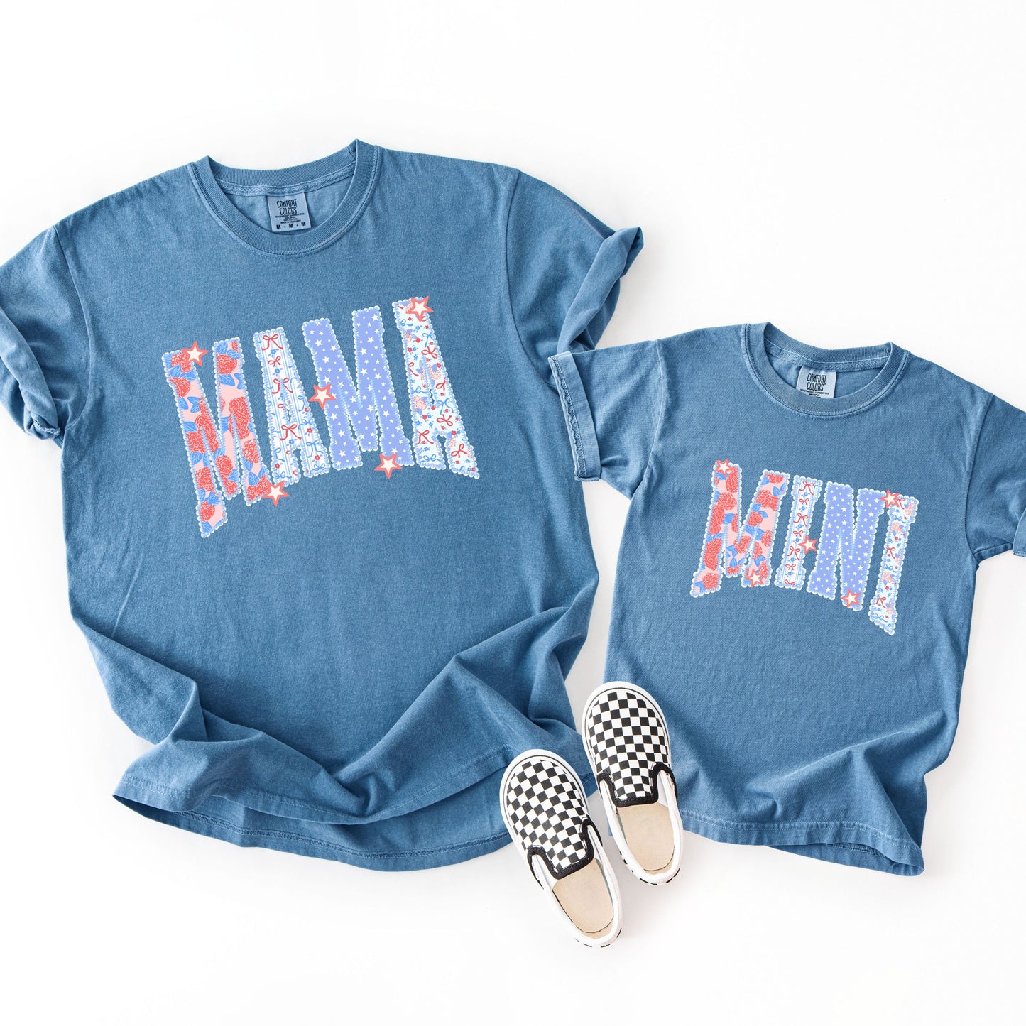 Coquette Patriotic Mama Mini Matching Shirts, Fourth of July Mommy and Me Tee, Floral Bow USA Shirt, 250th Years USA  Anniversary Family Outfit