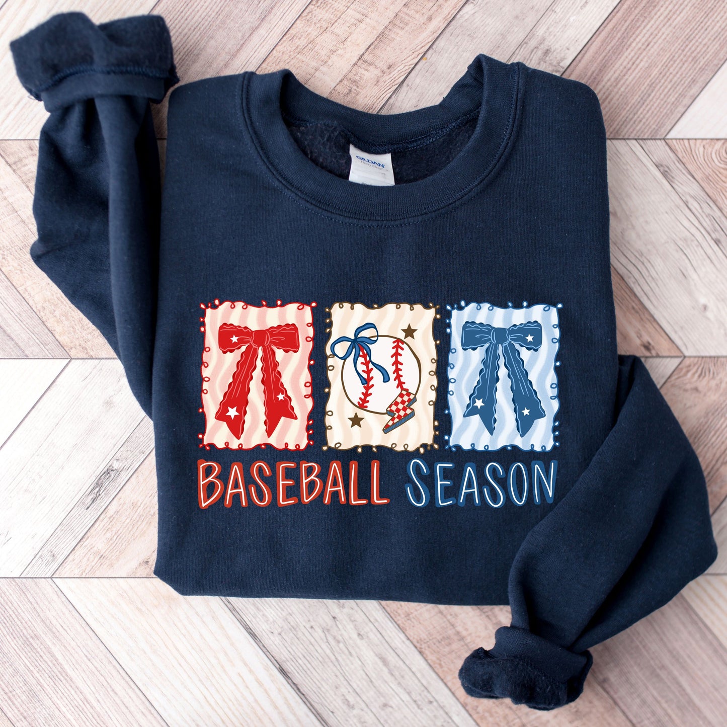 Coquette Baseball Season Crewneck Sweatshirt | Retro Bows Baseball Pullover