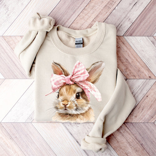 Coquette Easter Bunny Crewneck Sweatshirt | Retro Gingham Bow Bunny Pullover