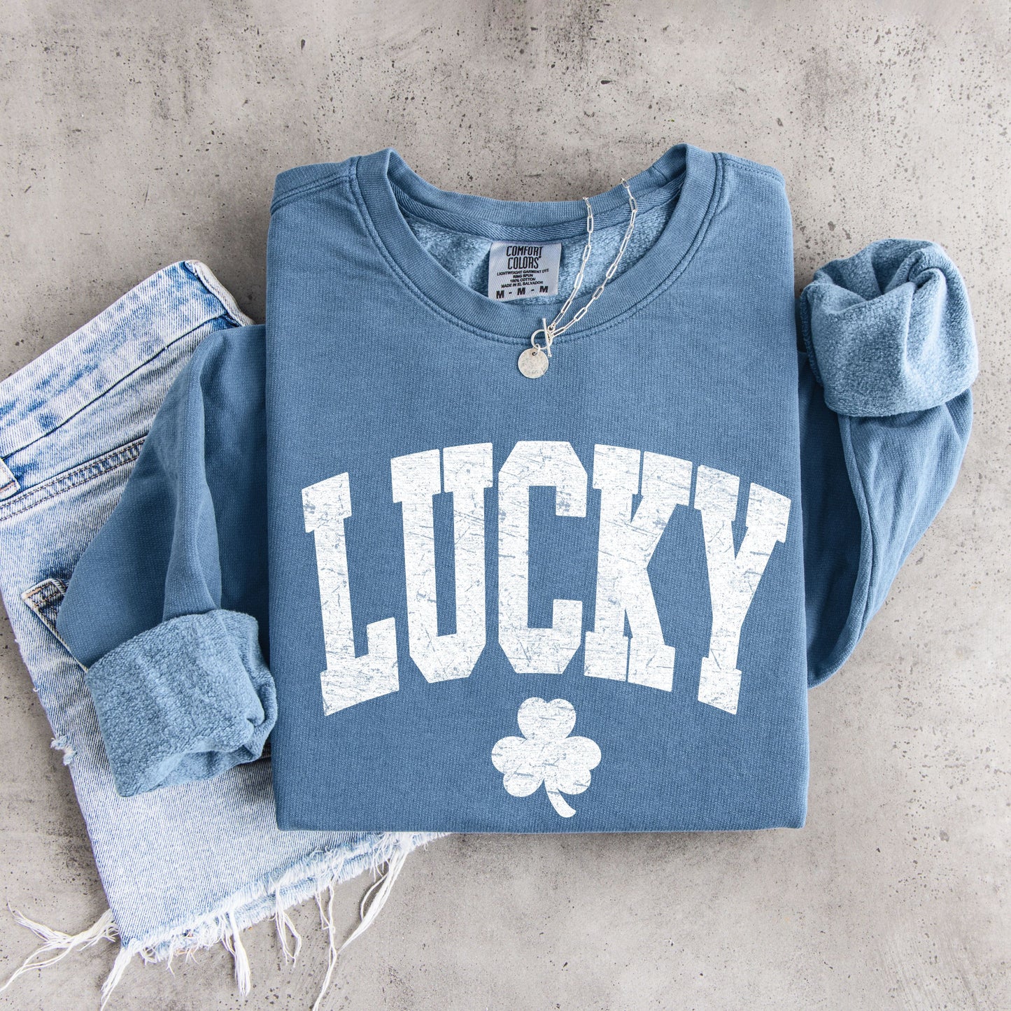 Lucky Shamrock Sweatshirt – Vintage Style St. Patrick’s Day Lucky Crewneck, Distressed Lucky Unisex Pullover
