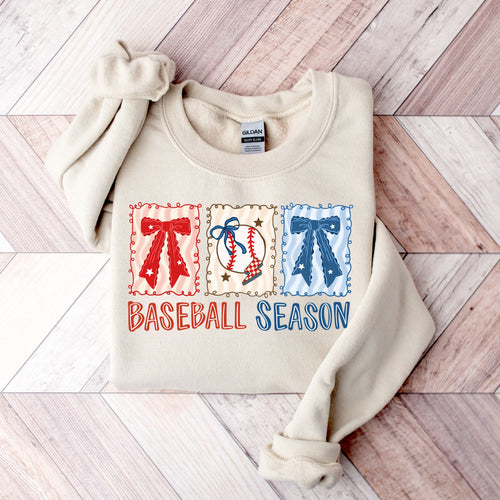 Coquette Baseball Season Crewneck Sweatshirt | Retro Bows Baseball Pullover