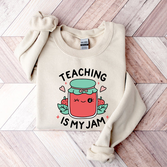 Teaching Is My Jam Sweatshirt, Cute Teacher Gift, Strawberry Jam Jar Pullover, Preschool Teacher Crewneck, Educator Back to School Outfit