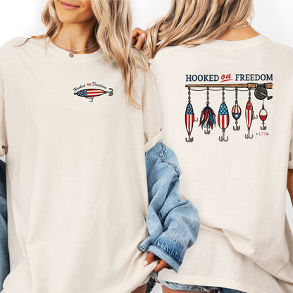 Hooked On Freedom Patriotic Fishing Shirt, Vintage USA Bass Tackle Tee