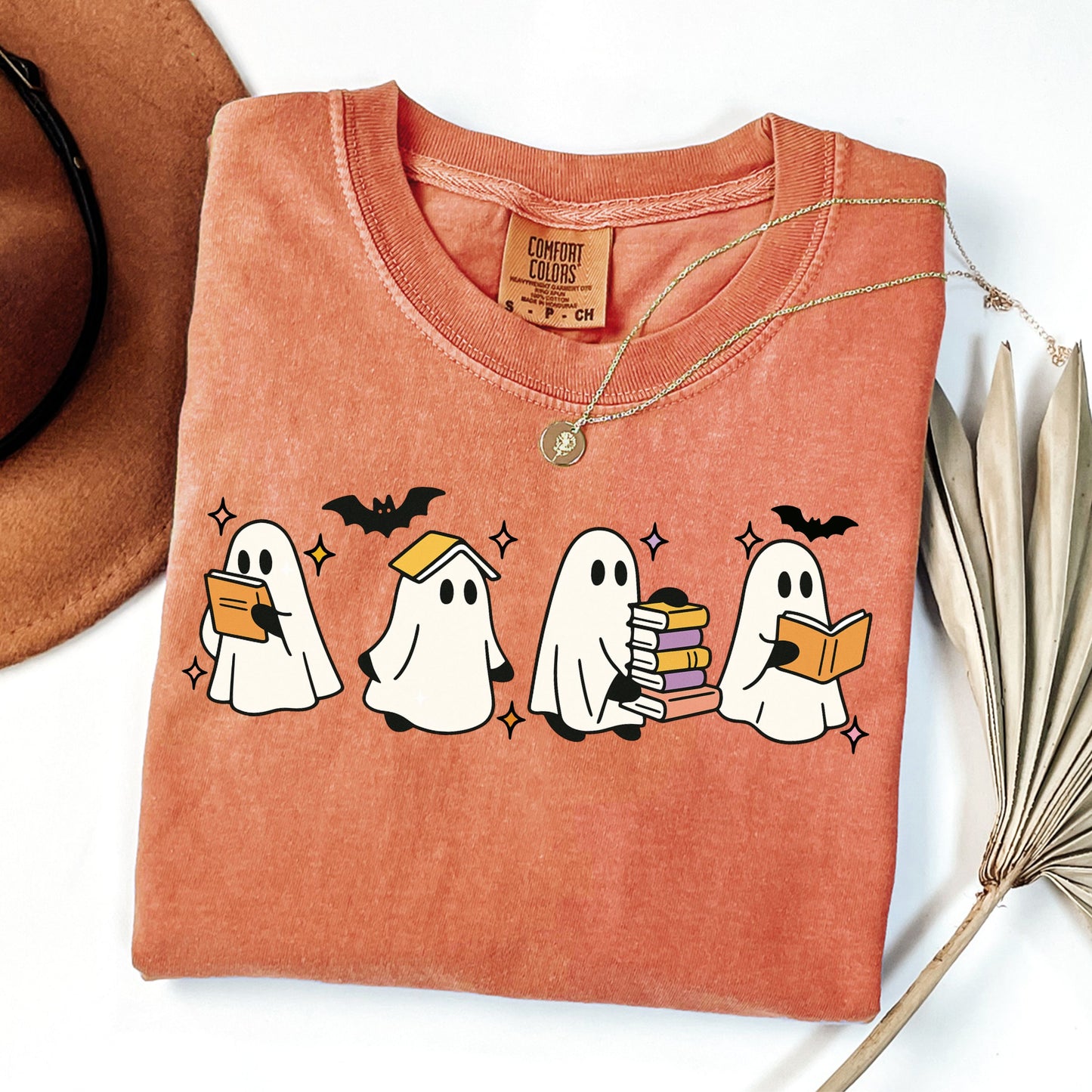 Comfort Colors® Ghost Reading Books Shirt, Bookish Halloween Shirt, Teacher Librarian Halloween Gift, Halloween Book Lover, Halloween School