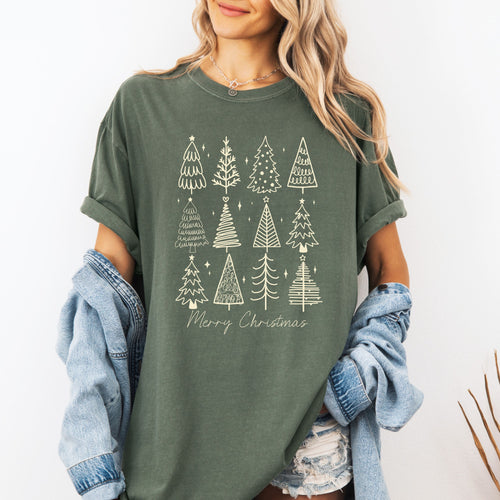 Retro Christmas Tree Shirt, Holiday Tree Shirt, Comfort Colors Christmas Tree T-Shirt, Minimalist Christmas Graphic Tee,Cute Christmas Shirt