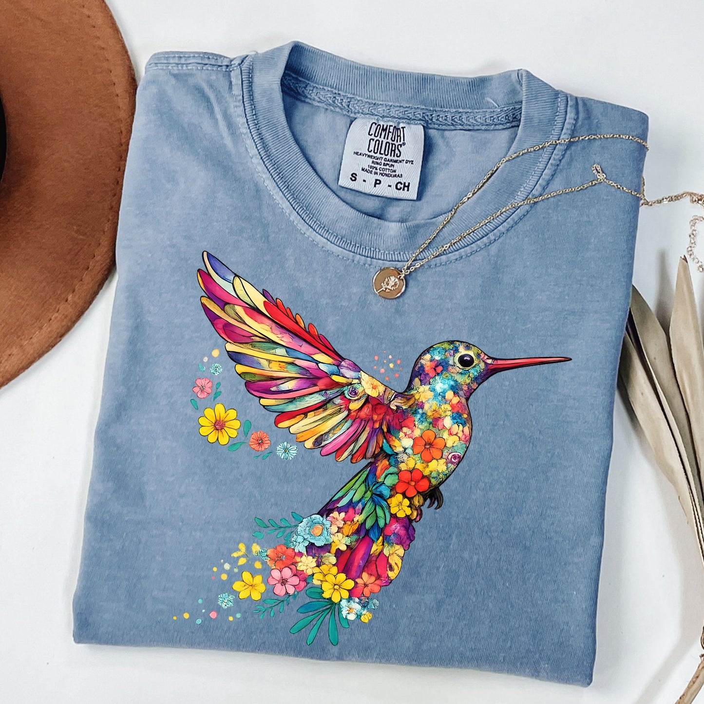 Colorful Hummingbird Shirt ,Floral Bird Graphic Tee, Boho Nature Lover Gift, Wildflower Hummingbird Tee ,Vibrant Bird Shirt