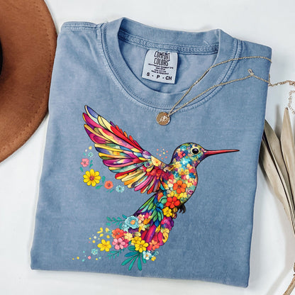 Colorful Hummingbird Shirt ,Floral Bird Graphic Tee, Boho Nature Lover Gift, Wildflower Hummingbird Tee ,Vibrant Bird Shirt