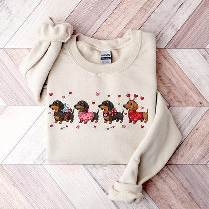 Valentine Dachshund Sweatshirt, Wiener Dog Heart Design, Sausage Dog Valentine Gift for Dog Lovers