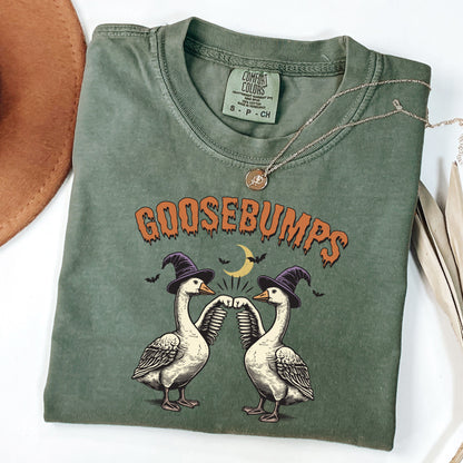 Comfort Colors® Funny Goosebumps Halloween Shirt, Spooky Goose Fist Bump Tee, Witch Hat Goose T-Shirt, Cute Halloween Tee, Goose Lover Gift