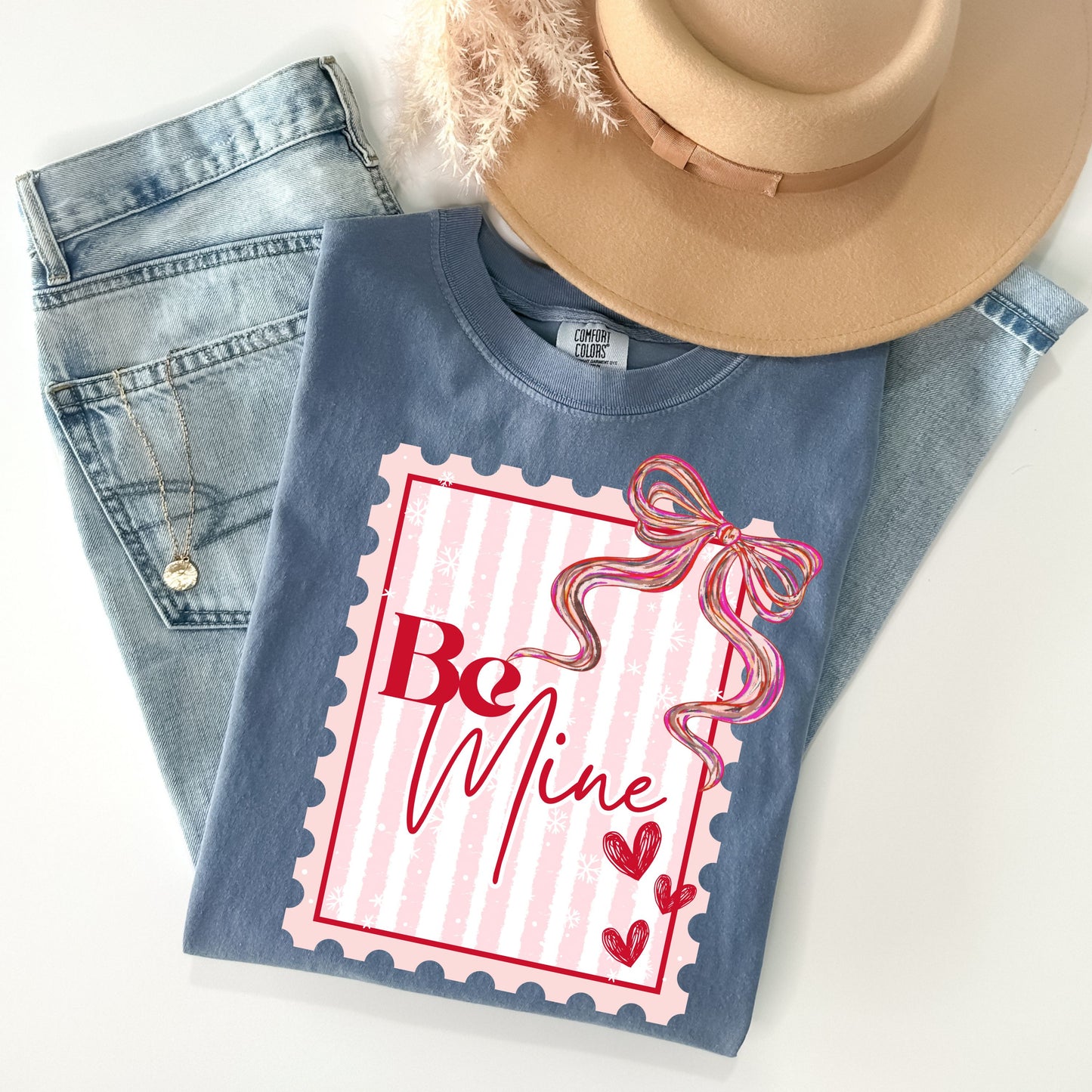 Be Mine Valentine Shirt, Coquette Bow Valentine's Day Shirt, Pink Bow Shirt, Retro Valentine Postage Stamp Tee,Cute Galentine Gift