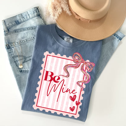 Be Mine Valentine Shirt, Coquette Bow Valentine's Day Shirt, Pink Bow Shirt, Retro Valentine Postage Stamp Tee,Cute Galentine Gift