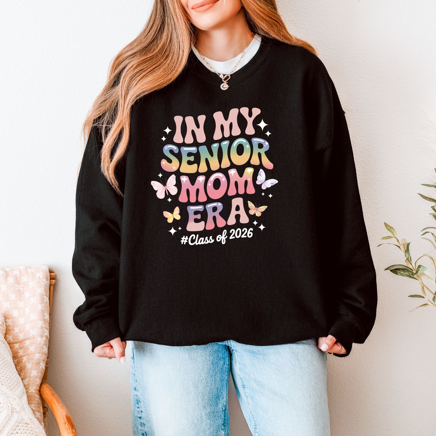 Retro Senior Mom 2026 Shirt, Graduation Gift for Mom, Colorful Butterfly Era Pullover, Proud Grad Mom Gift