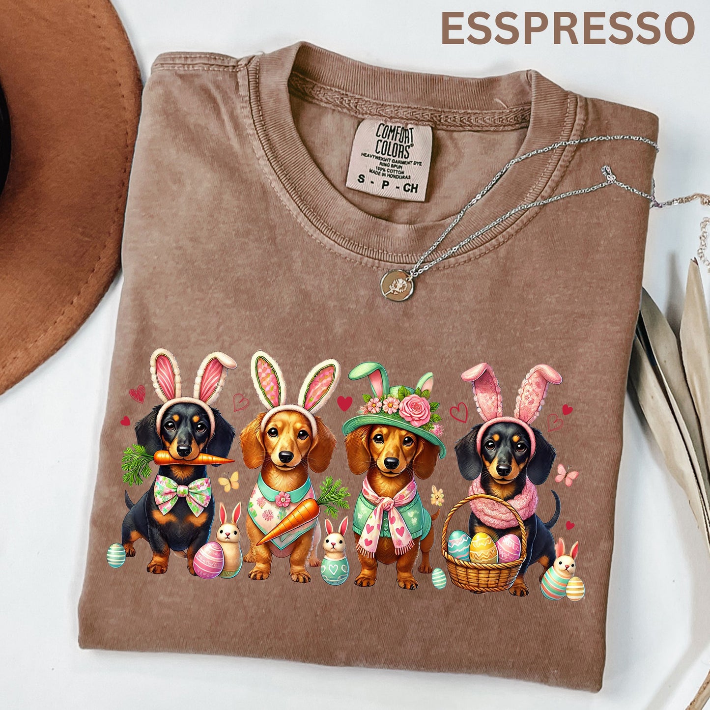 Wiener Dog Easter T-Shirt | Floral Dachshund Bunny Ears Spring Top