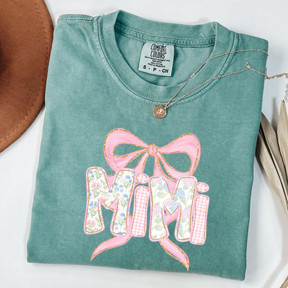 Floral Mimi Shirt , Grandma Spring Tee, Trendy Grammy Tshirt ,Women's Flower Mimi Shirt, New Grandma Announcement. ,Blue Pink Bow Shirt