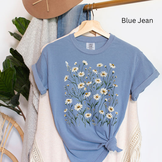 Daisy Flower Shirt Comfort Colors, Wildflowers Shirt, Cottagecore Floral Tee, Botanical Shirt,