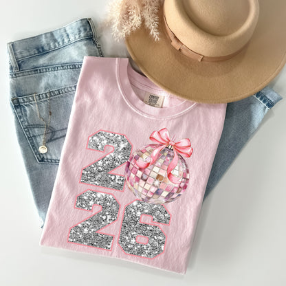 Pink Coquette New Year Eve 2026 Shirt , Retro New Years T-Shirt, Disco Ball Shirt, New Year New Me, 12 New Chapters, Hello 2026