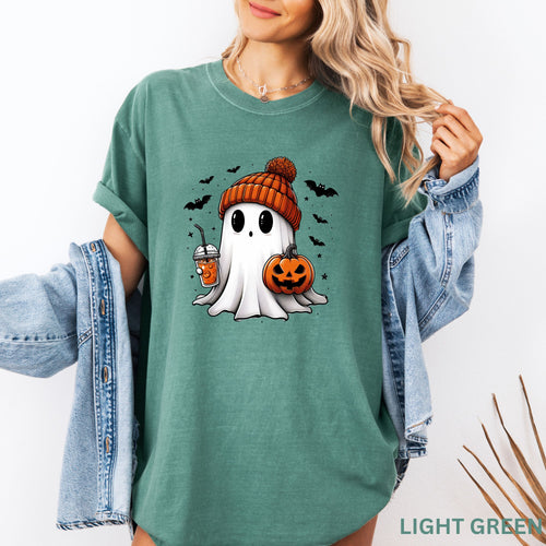 Comfort Colors® Сute Ghost Coffee Shirt, Сute Little Ghost Iced Coffee t-shirt, Boo Ghost Shirt, Ghost Coffee Shirt, Halloween Coffee Lovers