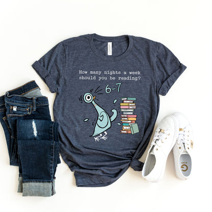 Pigeon 6-7 Reading Shirt, Book Lover Librarian Tee
