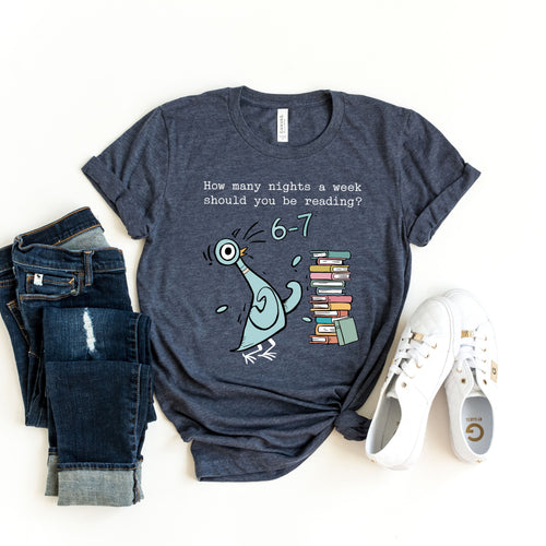 Pigeon 6-7 Reading Shirt, Book Lover Librarian Tee