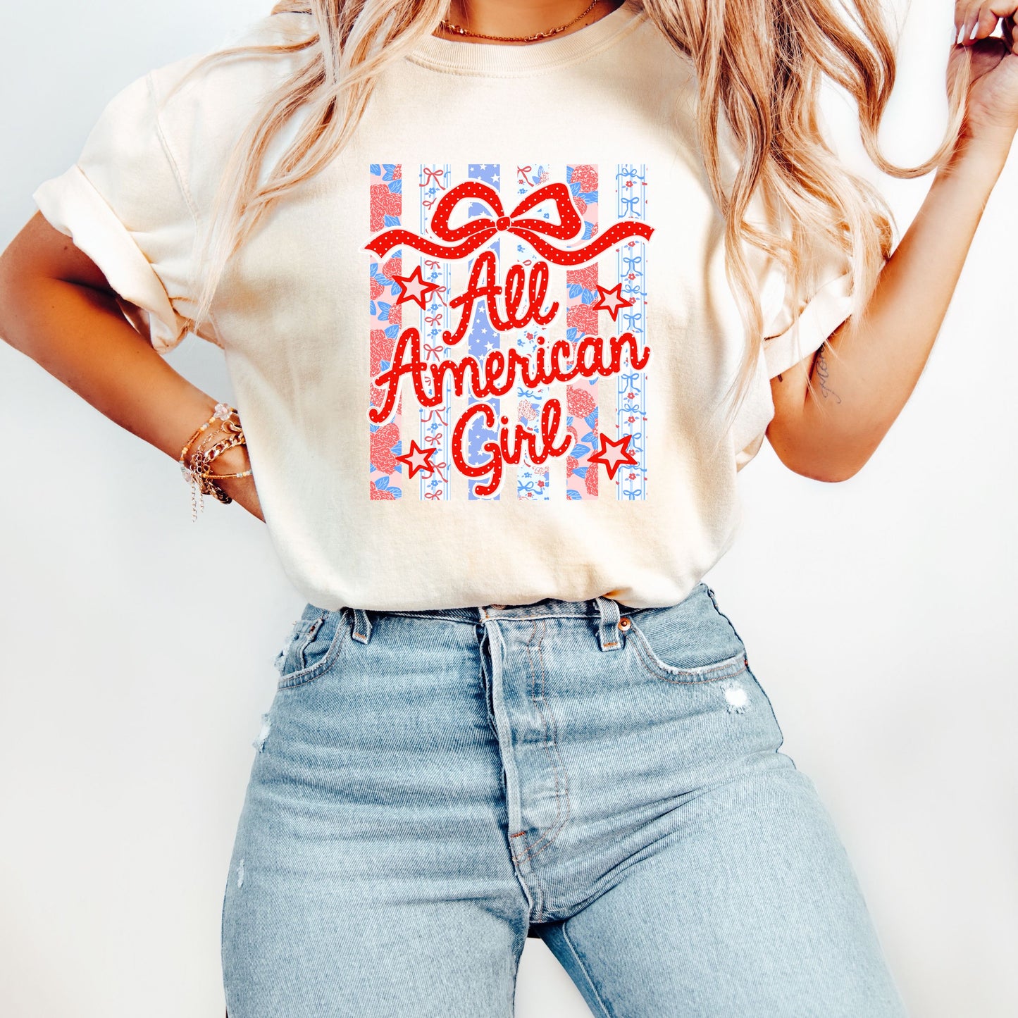 All American Girl Retro Striped Shirt, Coquette USA Patriotic Tee