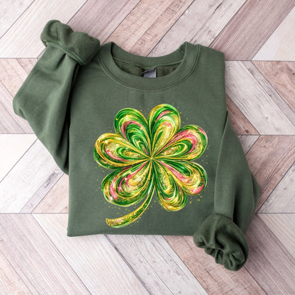 Retro Shamrock Sweatshirt, Womens Lucky Clover Crewneck, St Patrick’s Day Irish Sweatshirt, Four Leaf Clover Pullover, Irish Lucky Hoodie