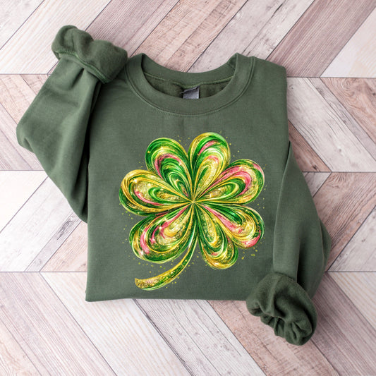 Retro Shamrock Sweatshirt, Womens Lucky Clover Crewneck, St Patrick’s Day Irish Sweatshirt, Four Leaf Clover Pullover, Irish Lucky Hoodie