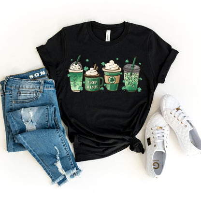 St Patricks Day Coffee T-Shirt, Lucky Latte Tee, Irish Coffee Lover Gift, Green Clover Shirt, St Paddys Day Apparel, St Patricks Day Coffee