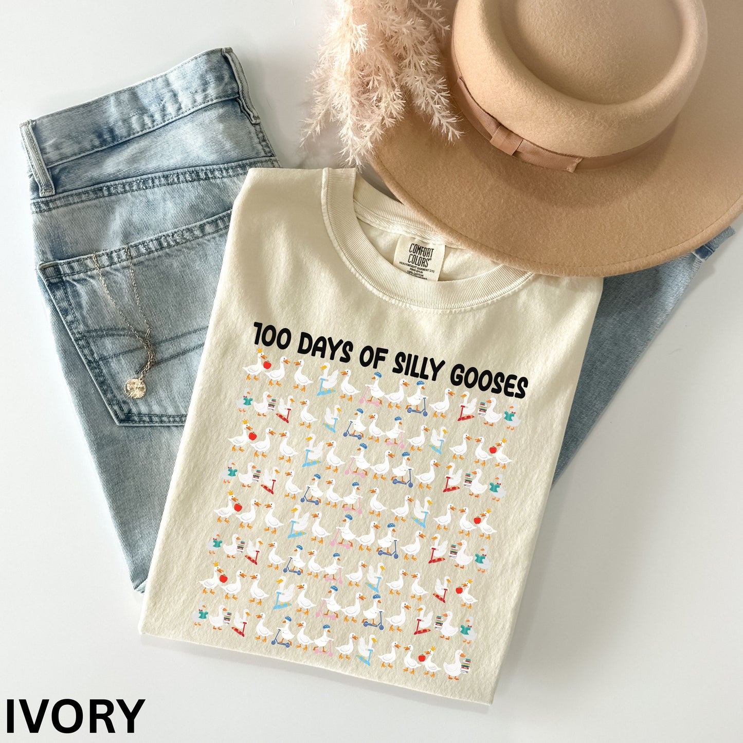 100 Days of Silly Gooses Shirt, 100th Day of School Teacher Gift, Cute Goose Crewneck, 100 Days of School T-Shirt, 100 Days Smarter Kids Tee