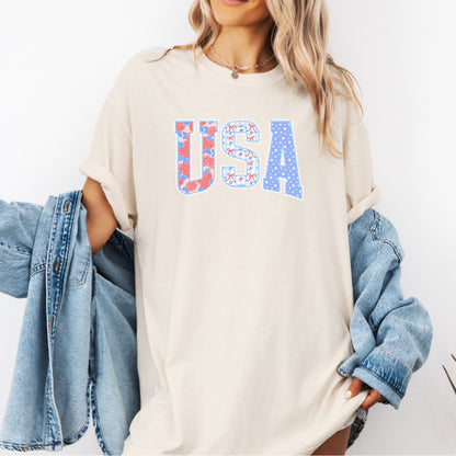 Coquette USA Shirt, Floral Gingham USA Tee, 4th of July Patriotic Tee, America T-Shirt, Fourth of July Shirts