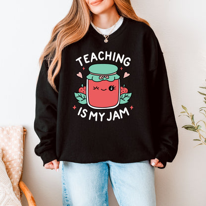 Teaching Is My Jam Sweatshirt, Cute Teacher Gift, Strawberry Jam Jar Pullover, Preschool Teacher Crewneck, Educator Back to School Outfit