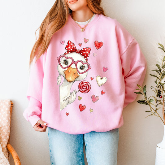 Retro Valentine's Day Sweet Goose Sweatshirt, Funny Valentine Goose Hoodie, Pink Coquette Valentine Sweater, XoXo Be Mine Sweatshirt