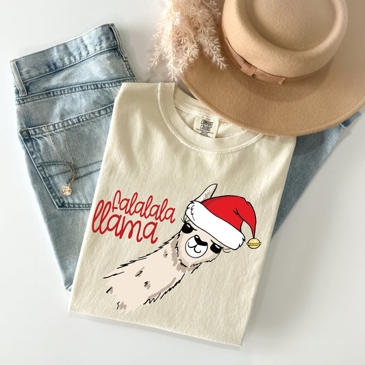 Falalala Llama Christmas Shirt, Funny Hand Drawn Llama  Santa Hat Sweatshirt, Cute Holiday Comfort Colors Tee, Festive Christmas Llama Shirt