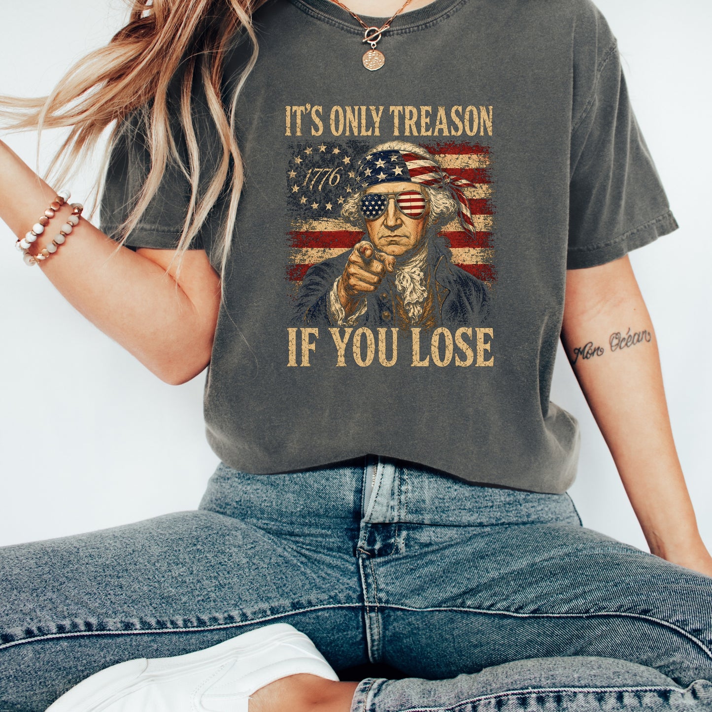 It’s Only Treason If You Lose Shirt, Funny George Washington Patriotic Tee, 1776 America Graphic Shirt, Vintage 4th of July