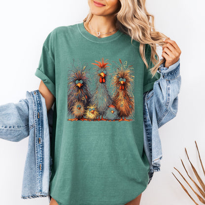 Crazy Chicken Family T-Shirt, Eagerlys Colorful Funny Chicken Art, Farm Life Tee, Gift for Chicken Lover,Messy Hair Don't Care Chicken Shirt