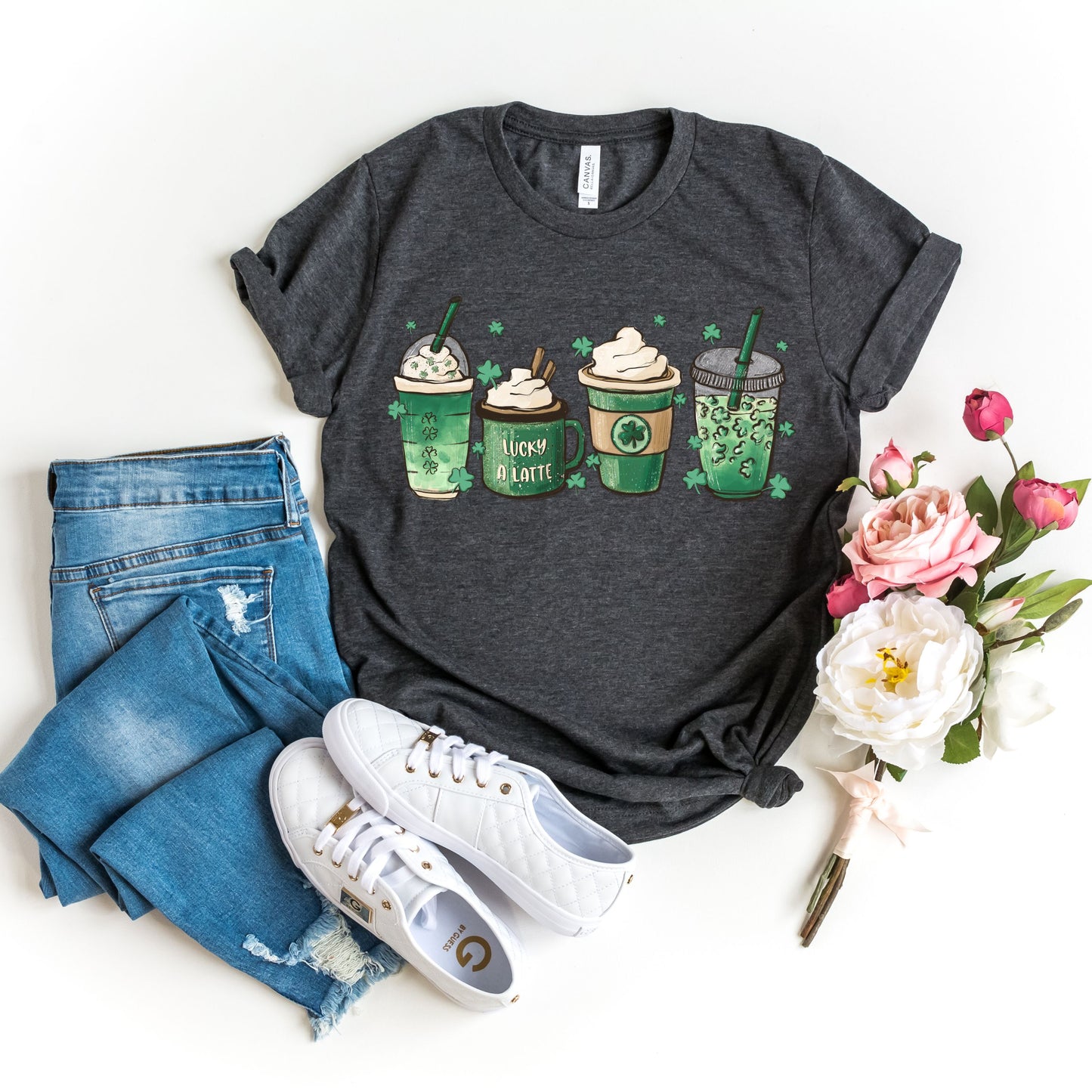 St Patricks Day Coffee T-Shirt, Lucky Latte Tee, Irish Coffee Lover Gift, Green Clover Shirt, St Paddys Day Apparel, St Patricks Day Coffee
