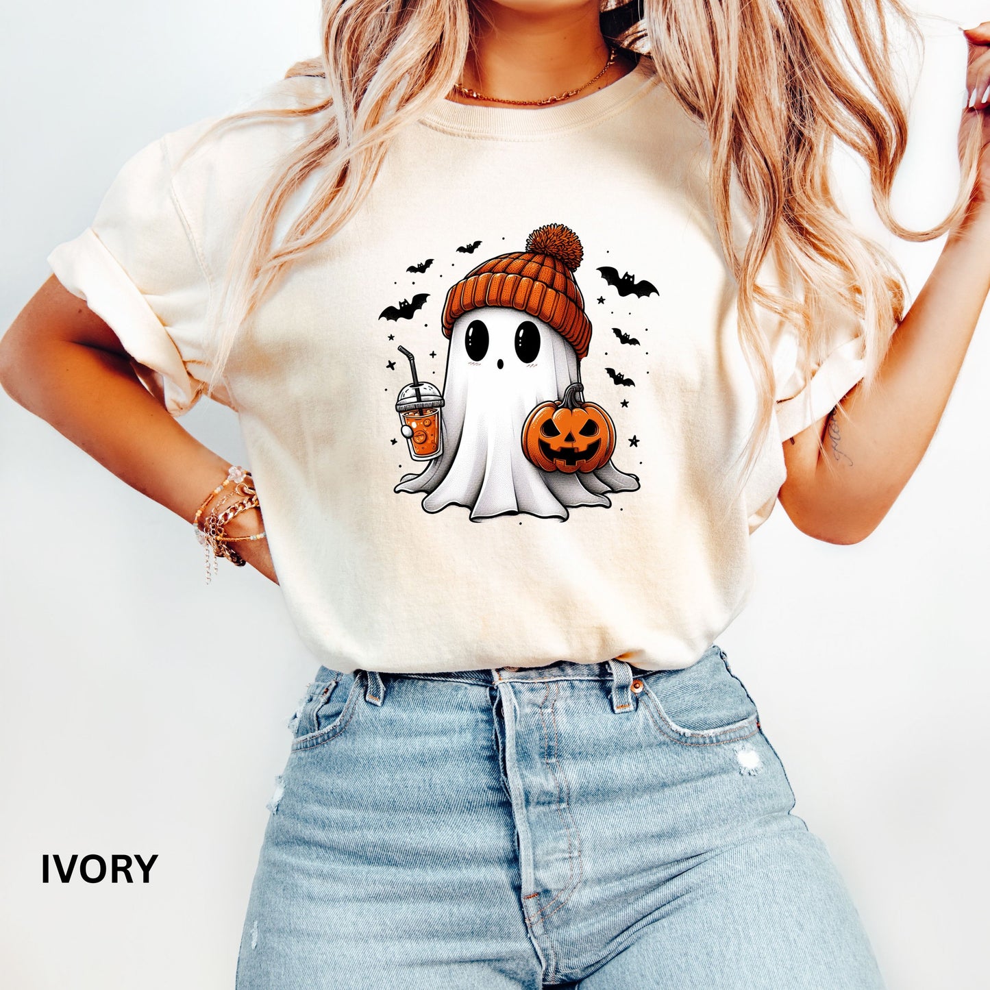 Comfort Colors® Сute Ghost Coffee Shirt, Сute Little Ghost Iced Coffee t-shirt, Boo Ghost Shirt, Ghost Coffee Shirt, Halloween Coffee Lovers