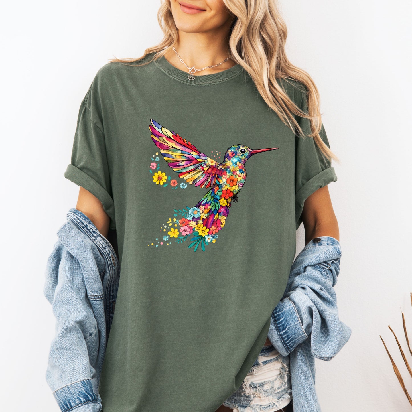 Colorful Hummingbird Shirt ,Floral Bird Graphic Tee, Boho Nature Lover Gift, Wildflower Hummingbird Tee ,Vibrant Bird Shirt