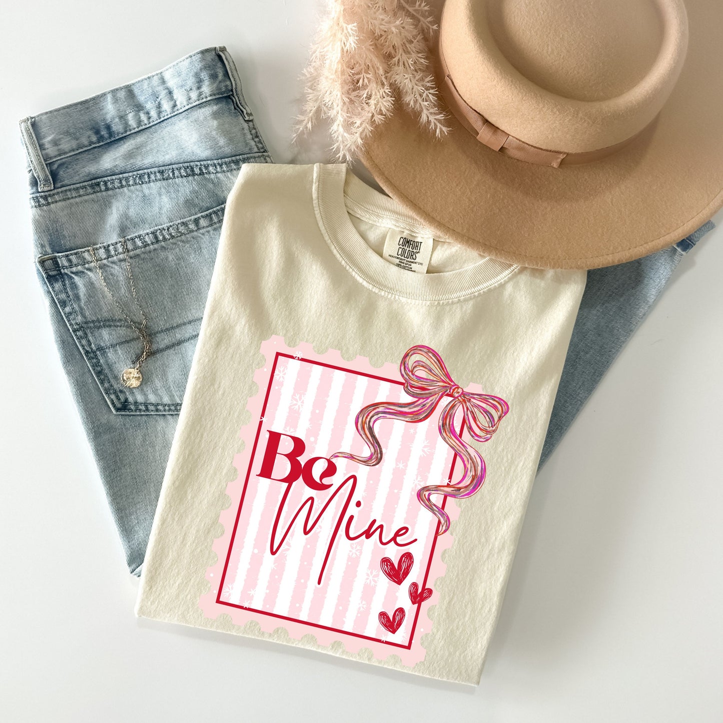 Be Mine Valentine Shirt, Coquette Bow Valentine's Day Shirt, Pink Bow Shirt, Retro Valentine Postage Stamp Tee,Cute Galentine Gift
