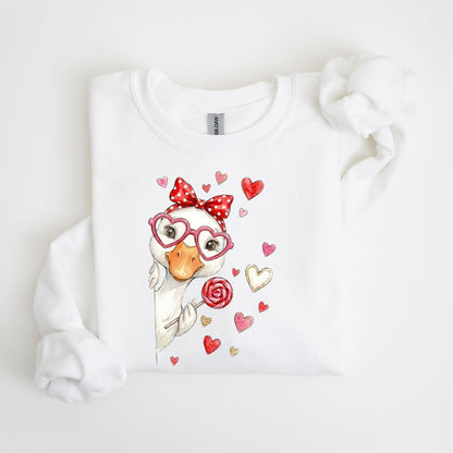 Retro Valentine's Day Sweet Goose Sweatshirt, Funny Valentine Goose Hoodie, Pink Coquette Valentine Sweater, XoXo Be Mine Sweatshirt