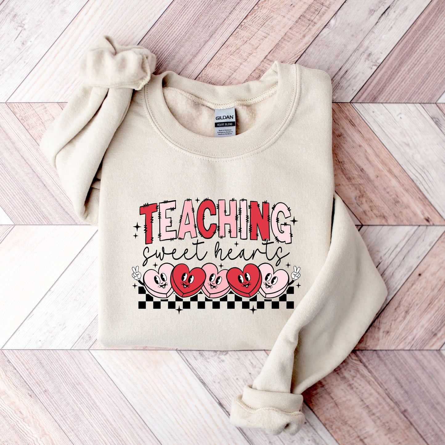 Retro Teacher Valentine’s Day Sweatshirt - Teaching Sweethearts Groovy Hearts Pullover