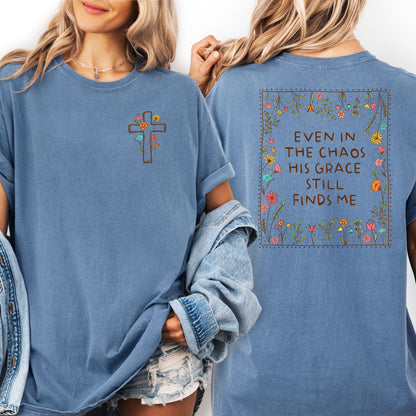 His Grace Finds Me Shirt, Boho Christian Tee, Faith Based Tee, Religious Gift for Her, Church Group Shirt, Bible Study Tee, Jesus Lover Tee