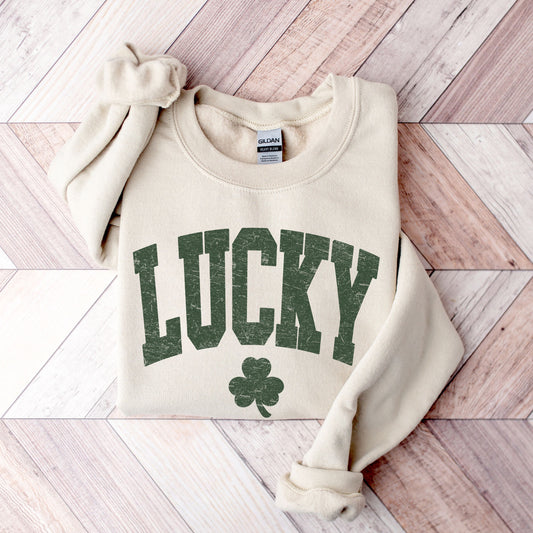 Lucky Shamrock Sweatshirt – Vintage Style Lucky Crewneck, St. Patrick’s Day Unisex  Hoodie