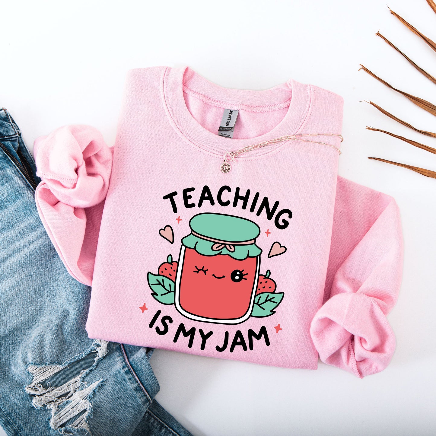 Teaching Is My Jam Sweatshirt, Cute Teacher Gift, Strawberry Jam Jar Pullover, Preschool Teacher Crewneck, Educator Back to School Outfit