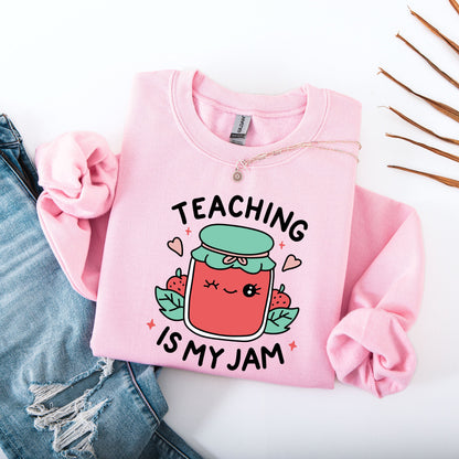 Teaching Is My Jam Sweatshirt, Cute Teacher Gift, Strawberry Jam Jar Pullover, Preschool Teacher Crewneck, Educator Back to School Outfit