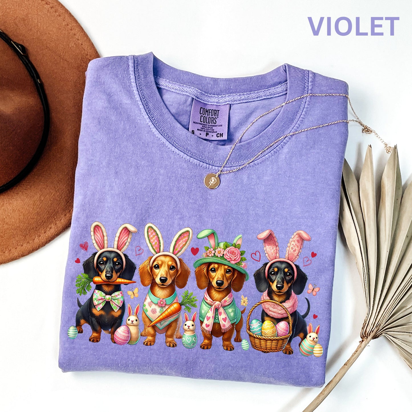 Wiener Dog Easter T-Shirt | Floral Dachshund Bunny Ears Spring Top