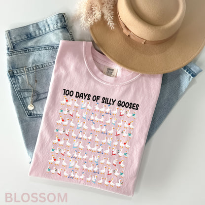 100 Days of Silly Gooses Shirt, 100th Day of School Teacher Gift, Cute Goose Crewneck, 100 Days of School T-Shirt, 100 Days Smarter Kids Tee